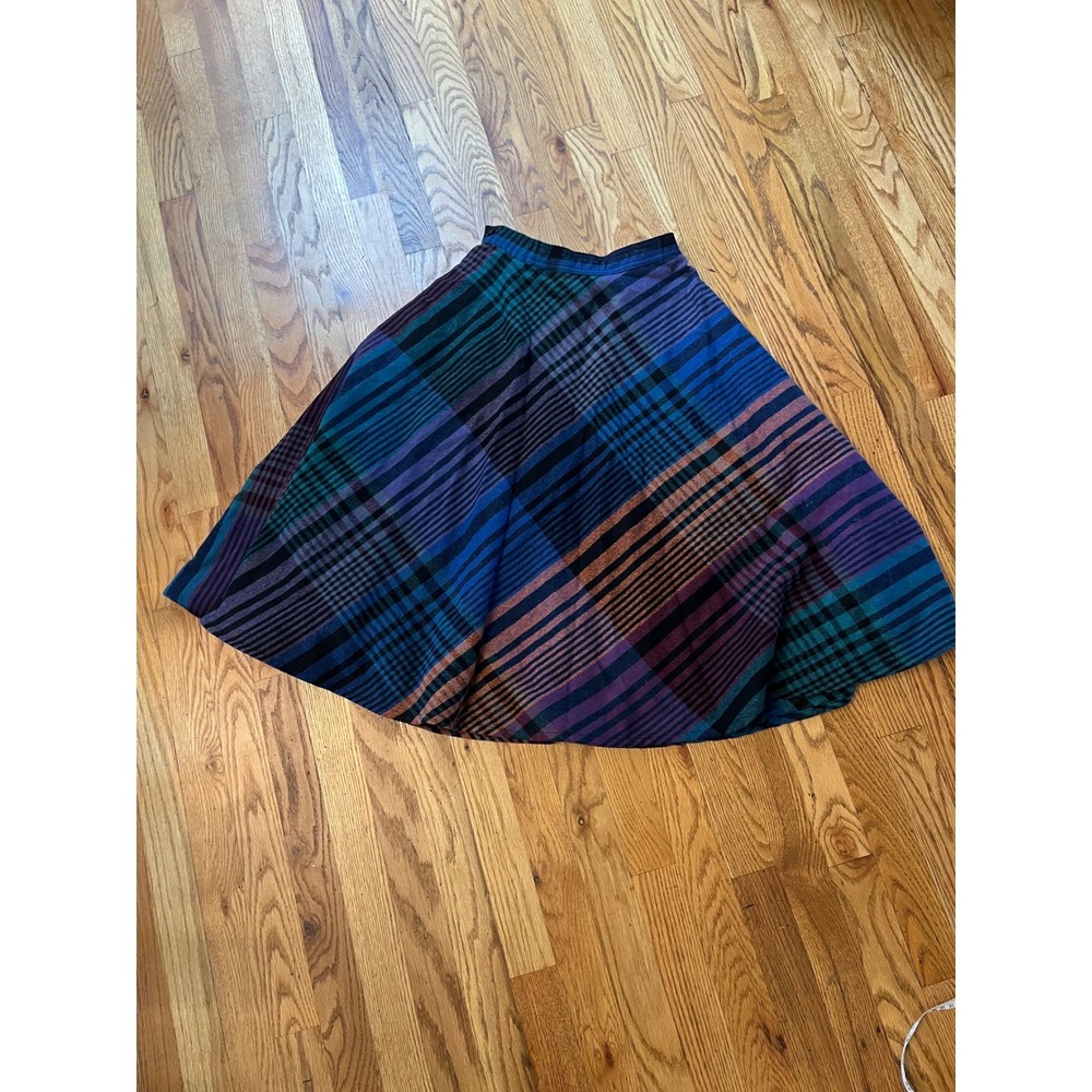 Vintage Summit of Boston Plaid Wool Midi Skirt Blue Purple A-Line Lined XS - Picture 5 of 6